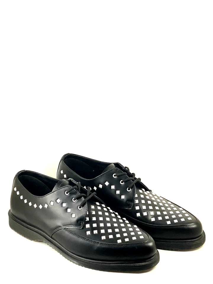 Dr Martens Mens UK 12 EU 47 Willis Stud Black White Leather Creeper Shoes Gothic - Image 2 of 4