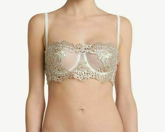 La Perla Metal Macrame Underwire Bra Shorty Panty 36B M Off White Gold $1084 thumbnail 2