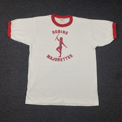 Vintage 70s Russell Athletics Ringer Shirt Robins Majorettes Medium White