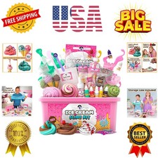 Ice Cream Slime Kit for Girls, DIY Cherry-Scented Slime Making Set with 31 Pi...