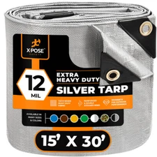 Heavy Duty Silver Poly Tarp 15' X 30' Extra Thick 12 Mil Polyethylene