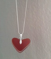 Red Heart- Sea Glass Style pendent  S.P. Chain