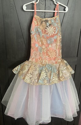 Curtain Call Salmon Blue Gold Tulle Child  Med Ballet Tutu