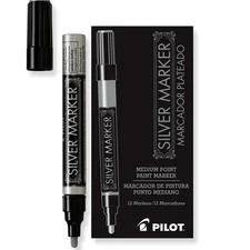 41800 Pilot Metallic Paint Marker, Medium Bullet Point, Silver Ink, Pack of 12