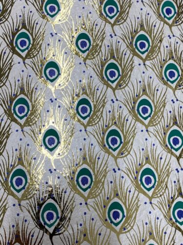 5 Sheets Paperchase Luxury Handmade Giftwrap Wrapping Paper Peacock Feather Tile - Afbeelding 1 van 3