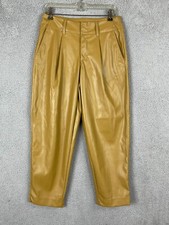 A New Day faux leather fluid pants women 6 30x26 tan wide leg pleated mid rise