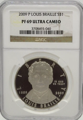 2009-P Louis Braille Commemorative Silver Dollar NGC PF69 Ultra Cameo #1034