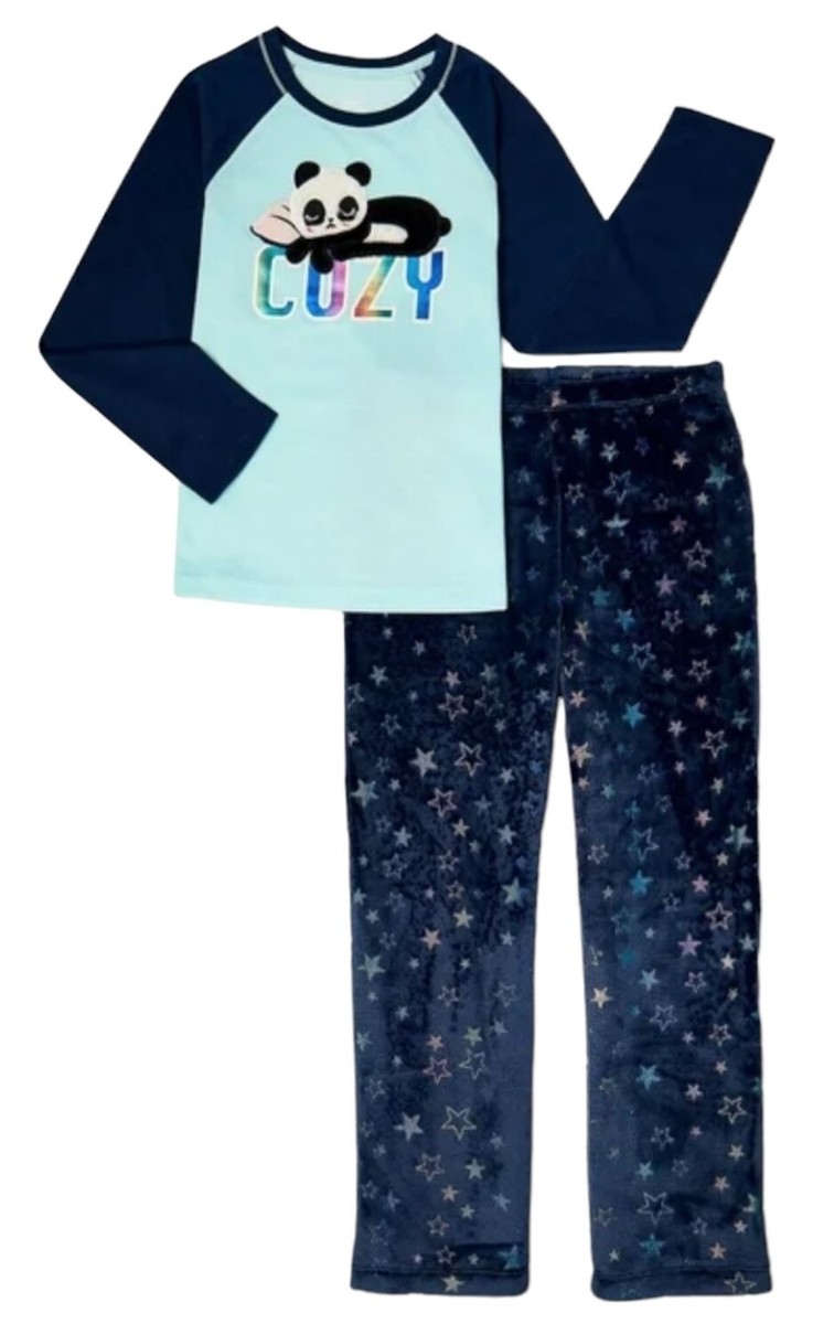 Wonder Nation Girls Pajamas Set Blue 4/5 Pieces Panda Top Colorful Stars  Pants