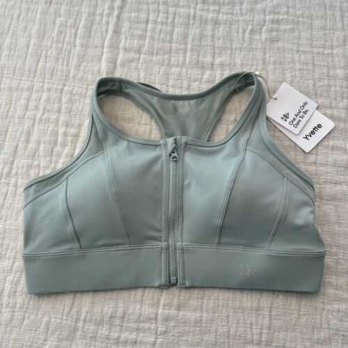 Yvette Ladies Sport Bra Light Green Zip Front Large NWT