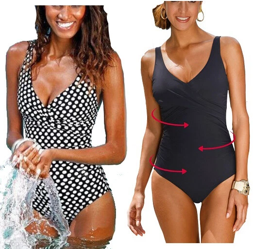 "Retourenware"Badeanzug Gr. 36-40-42-44-46-48 Cup B/C schw.weiß gepunktet 921732 - Bild 4 von 4