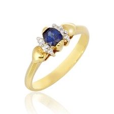 Oval 0.40ct Blue Sapphire 18K Diamond Ring Gold Authentic Ornament Jewelry Woman