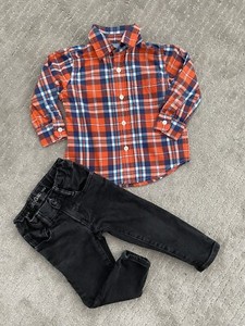 EUC GAP Boys Toddler  Button down Plaid Shirt & Black Denim Jeans Set  2T /24m