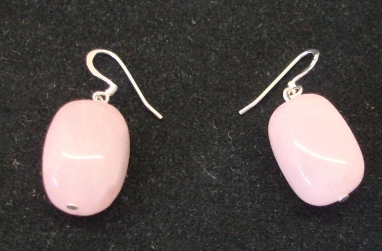 Rectangular Rose Quartz Stone Pink Silver Tone Ea… - image 1