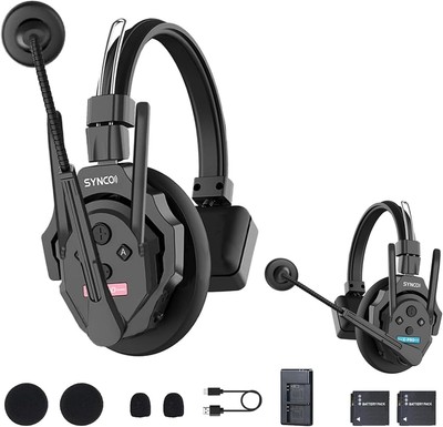 SYNCO Xtalk XPro2 2.4GHZ Wireless Headset Intercom System Full Duplex 2-Person