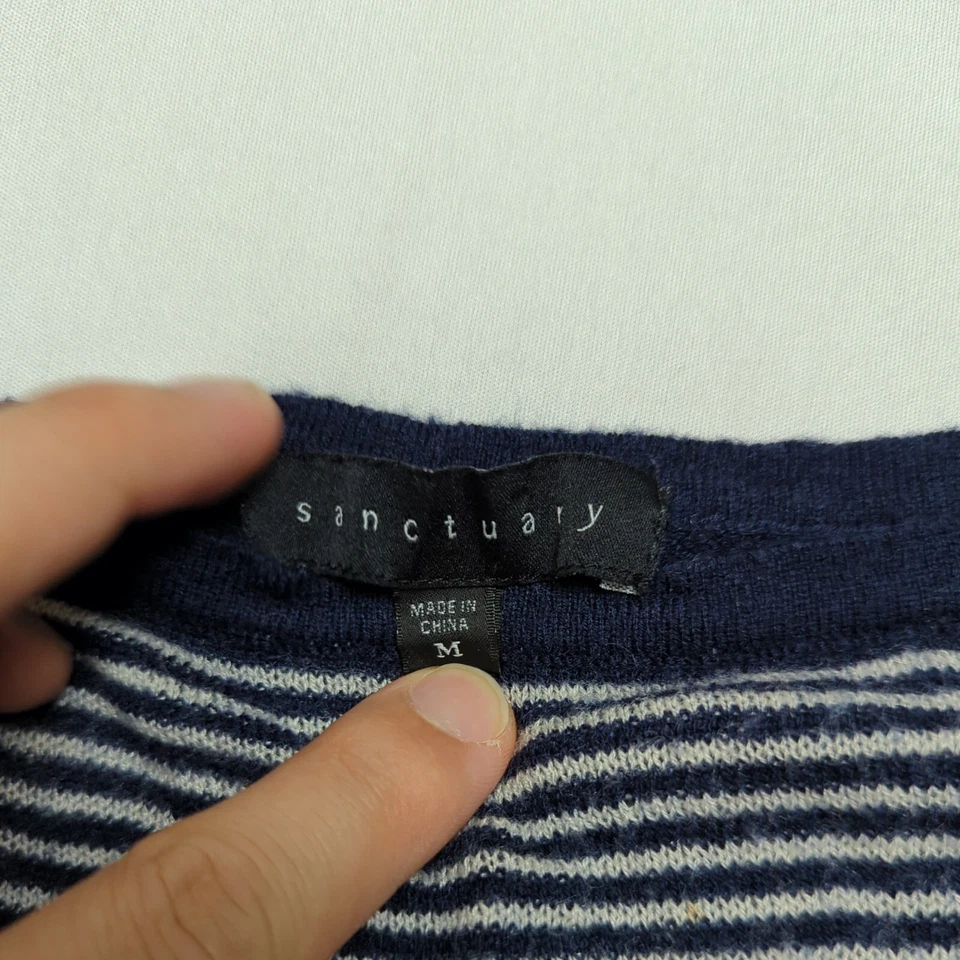 Sanctuary Womens Medium M Size Blue Striped Cropped Sweater Wool Cashmere Blend - Image 2 of 4