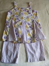 EUC/VGUC 5/6 Gymboree Daffodil Garden Tank/Capri Pants Purple/Yellow Seersucker