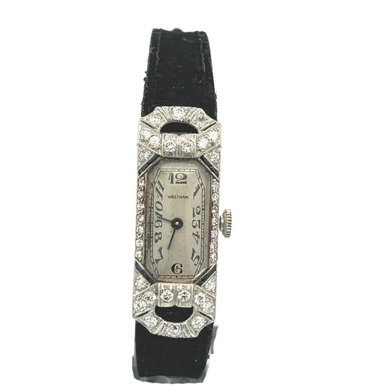 Waltham Platinum Diamond Vintage Handwind Watch Waltham Platinum and Diamond Art Deco Watch High Grade  main image 3