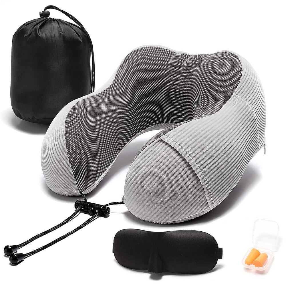 Travel Pillow Memory Foam Neck Pillow with 360-Degree Head Support Comfortabl...