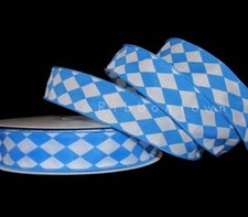5 Yards Bright Blue White Jester Harlequin Diamond Wired Ribbon 1 1/2"W