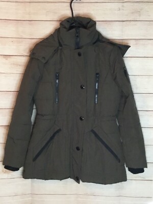 GUESS OLIVE GREEN PUFFER QUILTED ANORAK COAT JACKET