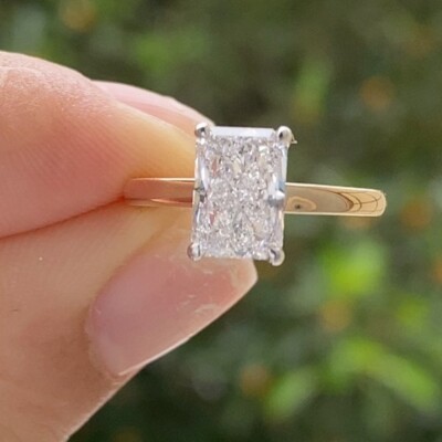 3.5CTW Radiant Moissanite Solitaire Engagement Ring 14K Multi Tone Gold Plated