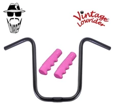 Vintage Lowrider 13" Black U Handlebar 25.4mm W/120mm Pink Lowrider Grips.
