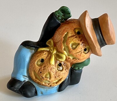 Vtg Halloween Brinn Ceramic anthropomorphic stacked Up Jack o Lantern Figurine