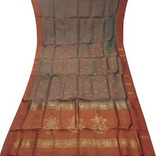 Vintage Gray Dual Tone Sarees 100 Pure Silk Zari Handwoven Sari 6YD Fabric