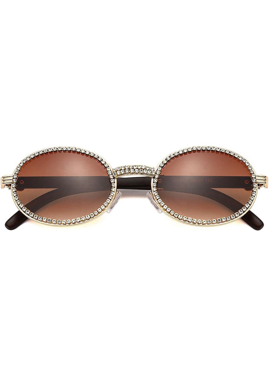 Oval Retro Round Luxury Rhinestone Diamond Sunglasses for  display picture 2