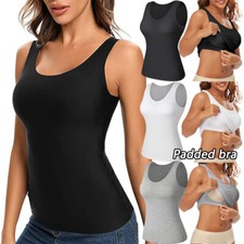 Women' Cotton Camisole Tank Tops with Bra Stretch Basic inside Vest Gym T-shirts