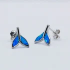 Hawaii Whale Tail Blue Fire Opal Stud Earrings Silver Filled For Women Girls