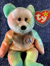 Ty Beanie Babies Tie Dye Peace Bear PE Pellets TAG ERRORS February 1, 1996