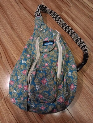 KAVU Rope Bag Floral Multicolor Sling Crossbody Zipper Adjustable Strap M