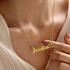 14K Yellow Gold Plated Personalized Name Custom Letter Pendant 18" Necklace Gift
