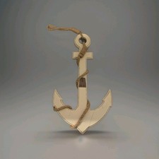Nautical Anchor Wall Decor Wood and Rope Vertical Hanging Beige Brown Decorative