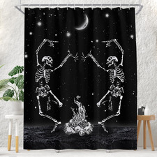 Funny Skull Shower Curtain for Bathroom Set Extra Long Black Gothic Goth Dark Ha