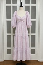 Minkpink Pink Plaid Puff Sleeve Cottagecore Midi Dress Sz M