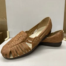 Softspots Trinidad Brown Leather Woven Huarache Slip On Flats Sandals 9.5 US