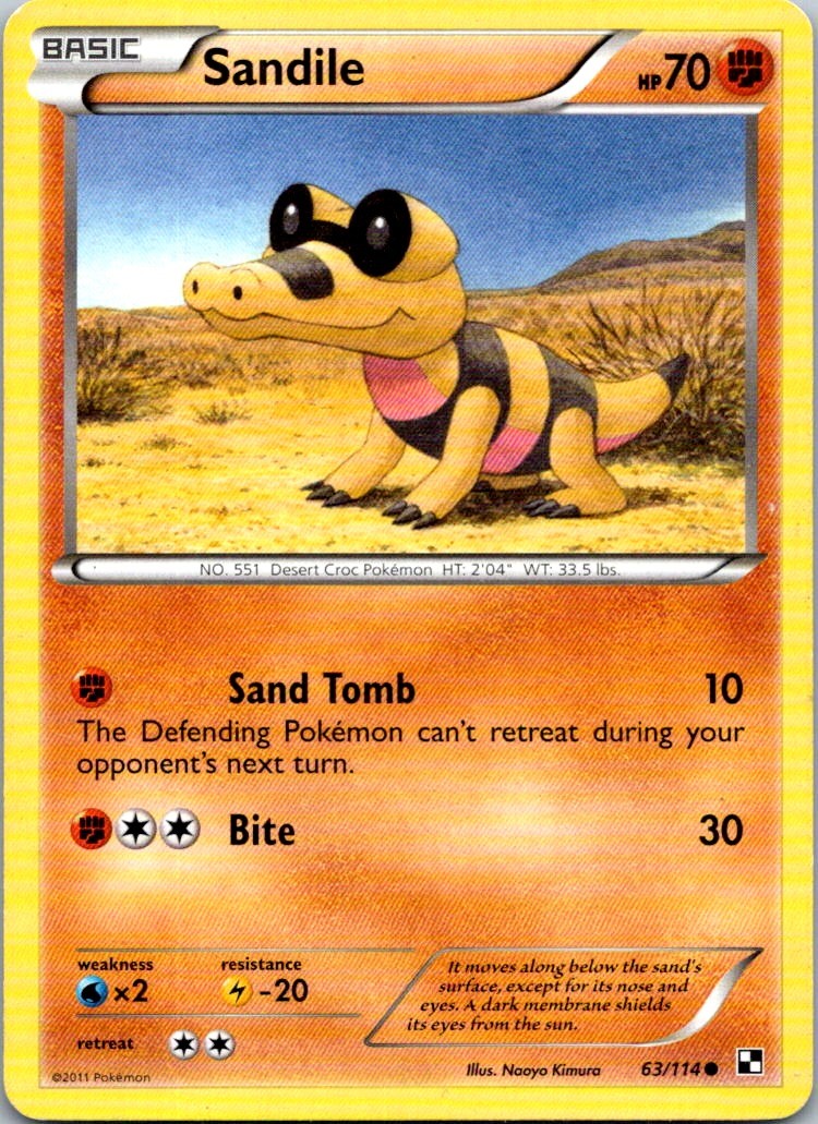 Pokemon Sandile Common Black and White 63/114 NM