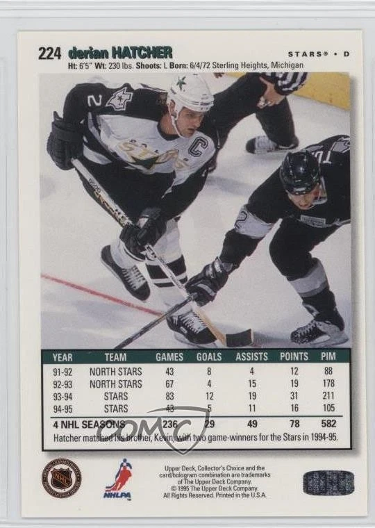 1995-96 Upper Deck Collector's Choice Derian Hatcher #224 - Image 2 of 2