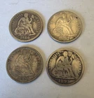 Lot of 4 Seated Liberty Dimes 1886, 1887, 1891, 1891 Nice Detailed Coins