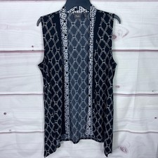 Chicos Travelers Vest Womens 2 L Black Geometric Open Front Shawl Collar Knit