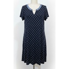 Tommy Hilfiger Dress Womens L Navy Blue Polka Dot Short Sleeve Notch Neck Preppy