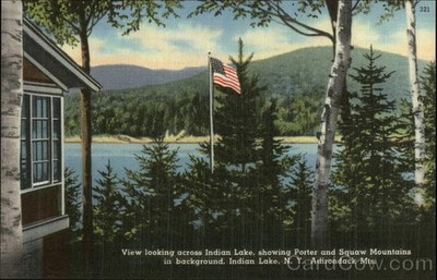 Indian Lake Porter Squaw Mountains,NY Hamilton County Linen Vintage Postcard PC