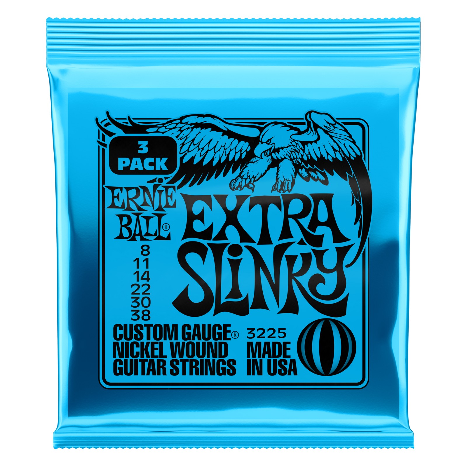 Electric Guitar Strings 8-38 Ernie Ball Extra Slinky X3 Sets 100% Genuine