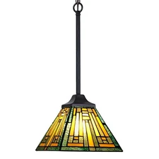 Tiffany Pendant Lights Fixtures Mission Style 1 Light Green Stained Glass Kit...