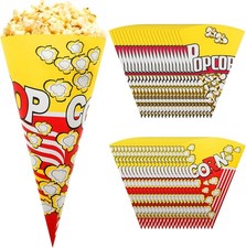 Small Paper Popcorn Boxes, 100 Pack Cone Shape Treat Candy Snack Container Food