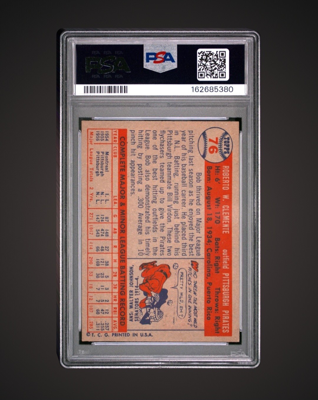 ROBERTO CLEMENTE 1957 Topps #76 Pirates HOF - Great Centering - New Slab - PSA 3 view 2