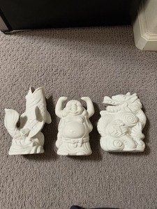 Benihana White Ceramic Vase Set – Koi Fish, Laughing Buddha & Dragon