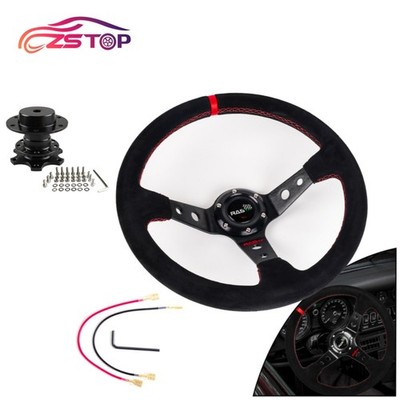 US 350mm Deep Dished Racing Suede Alloy Steering Wheel & Quick Release Hub Kit